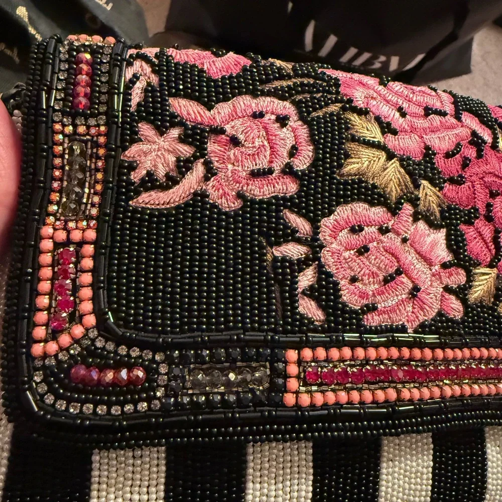Mary Frances Black and Pink Floral Mini Bag - Picture 4 of 13